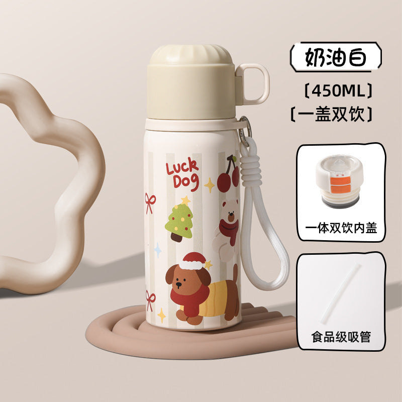 Double-walled insulated water bottle for kids, 316 stainless steel, suitable for both boys and girls. water bottle with straw, large capacity, wholesale and customization available