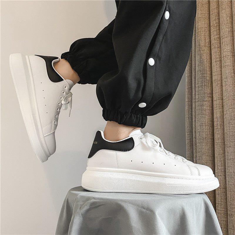 Mcqueen white shoes men's easiest for matchthick sole heightened casual sports shoes classic student board shoes popular style 8853