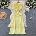 French chic dress for women, spring  new collection, high-end socialite style, beaded round neck, cinched waist, knitted maxi dress