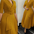 C8599exportfall and winternew arrivalwomen's olfashion suit collar pleated waistplus size africandress
