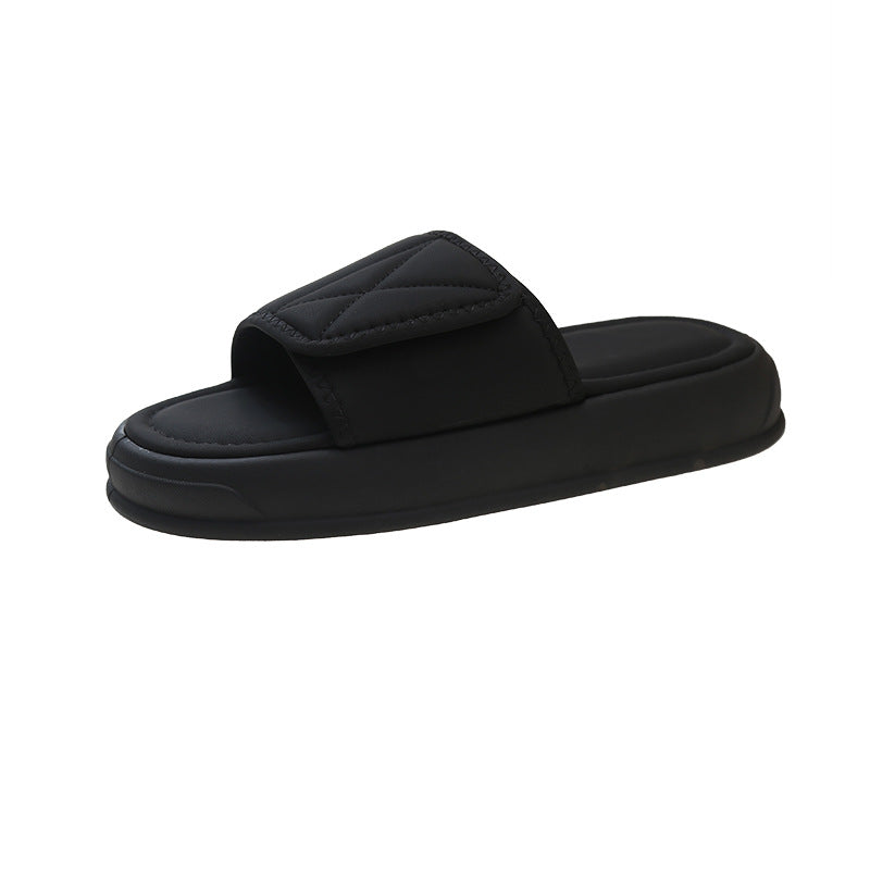 K-stylethick sole slippers for women 2024new arrival feeling of stepping on shit popularvelcroplaidcasualoutwear one-line sandals