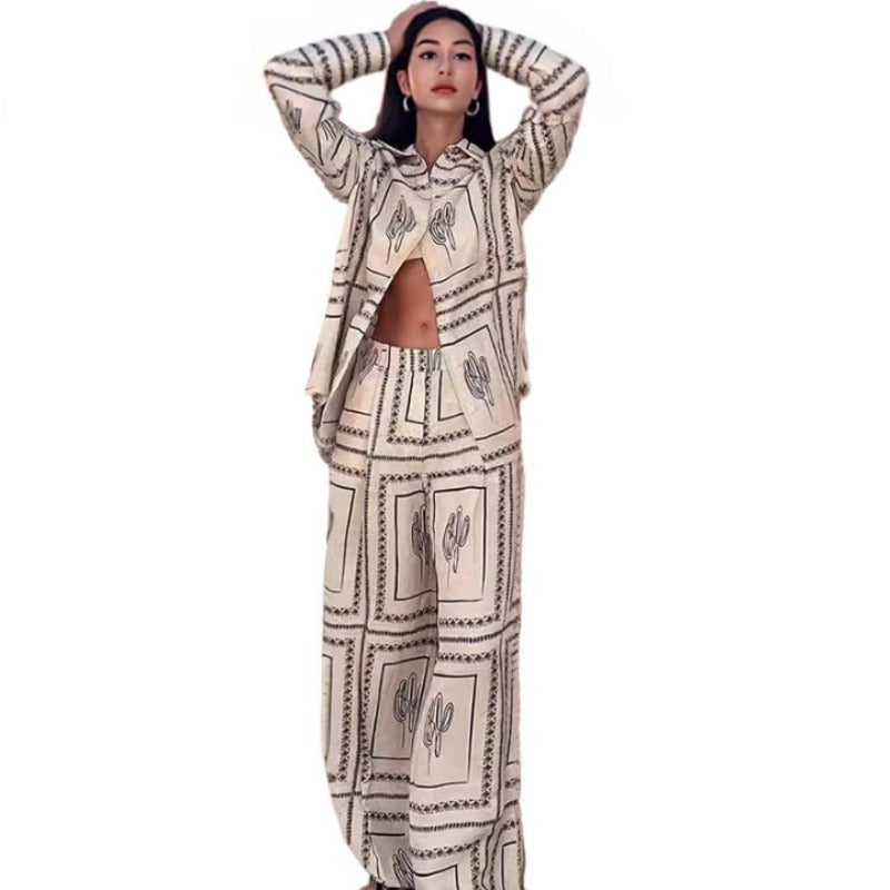 Shipped:  autumn new arrivals - european & american style elegant long-sleeve printed shirt fashion set for independent e-commerce stores