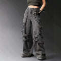Amazon tiktok pinduoduo foreign trade cross-border fashion gothic style straps multi-pocket distressed gray workwear wide legs