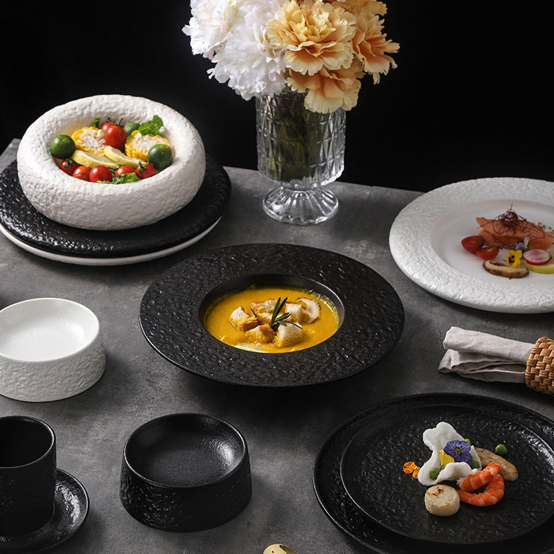 Rock pattern artistic conception cold dish plate creative classy sense hotel restaurant asymmetrical plate private dish ceramic tableware