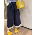 【summer new arrivals】korean style girls' lace-trimmed denim pants -  new fashion wide-leg trousers for baby girls