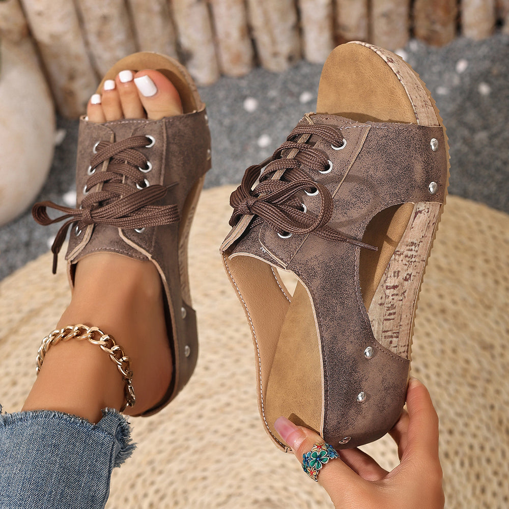 Plus sizeexport wedge sandals and slippers summernew arrivalretrothick sole roman sandals women's fish mouth rivet slippers