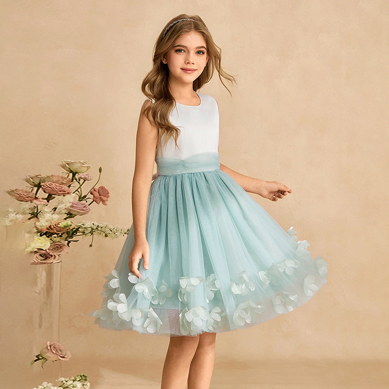 fashion stylegirl dress mesh embroidered flower girl dress kids princess dress vest dress sleeveless summer style