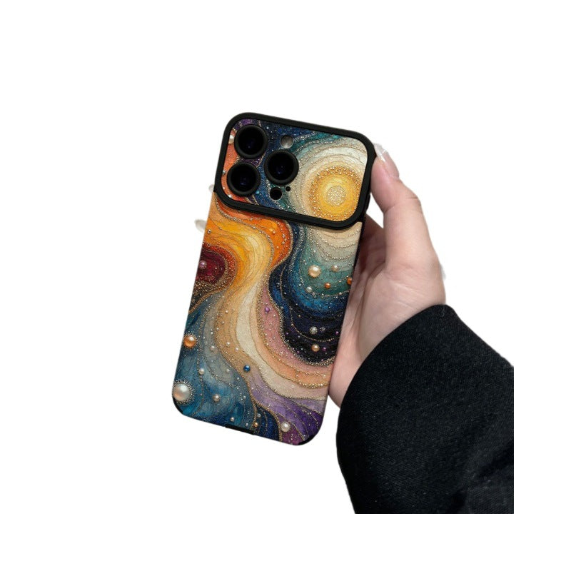 Niche art pearl mobile phone case suitable for iphone16/15 anti-fall apple 17promax colorful oil painting