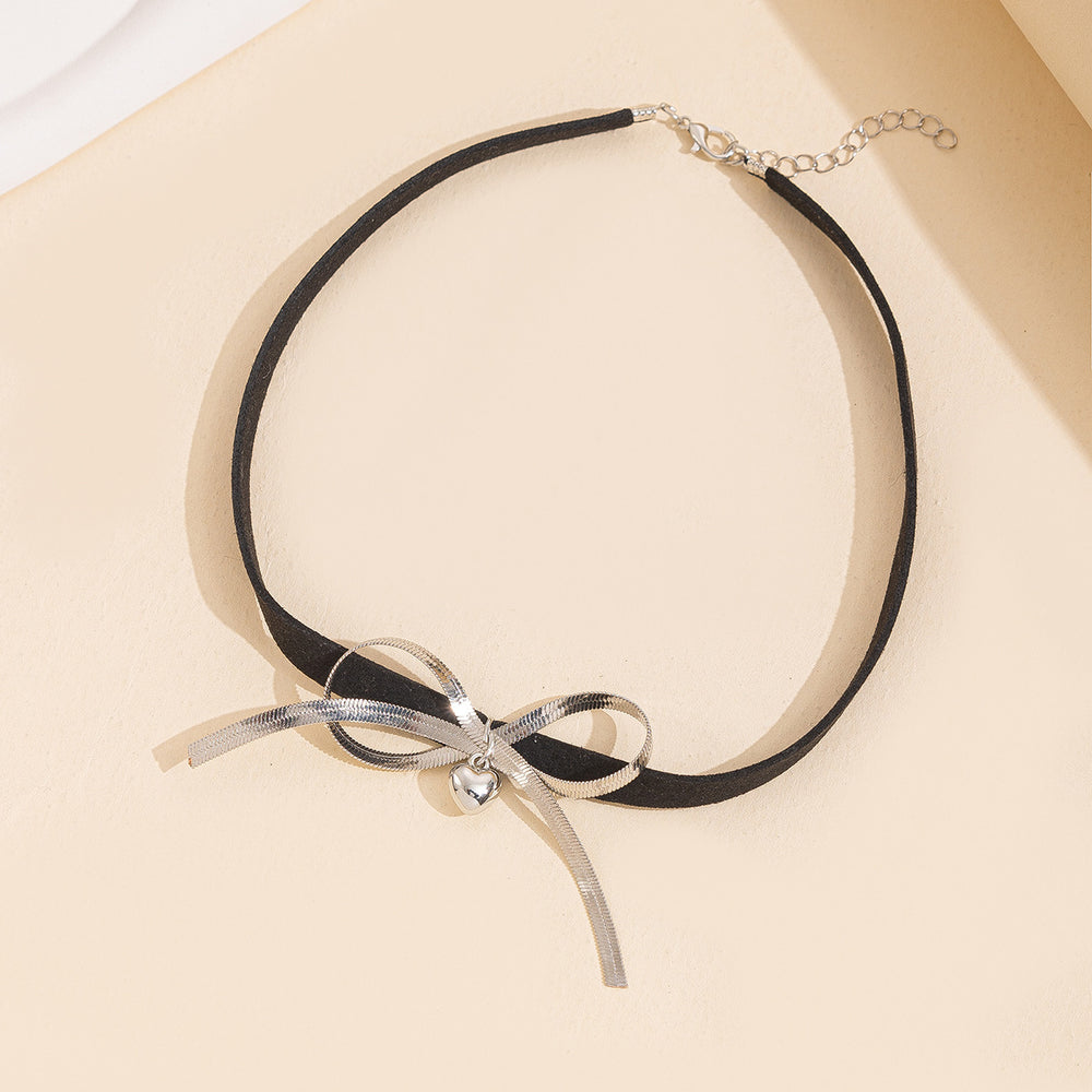 European and american cross-border niche bows choker necklace hot girl fashion personalized metal heart clavicle chain necklace
