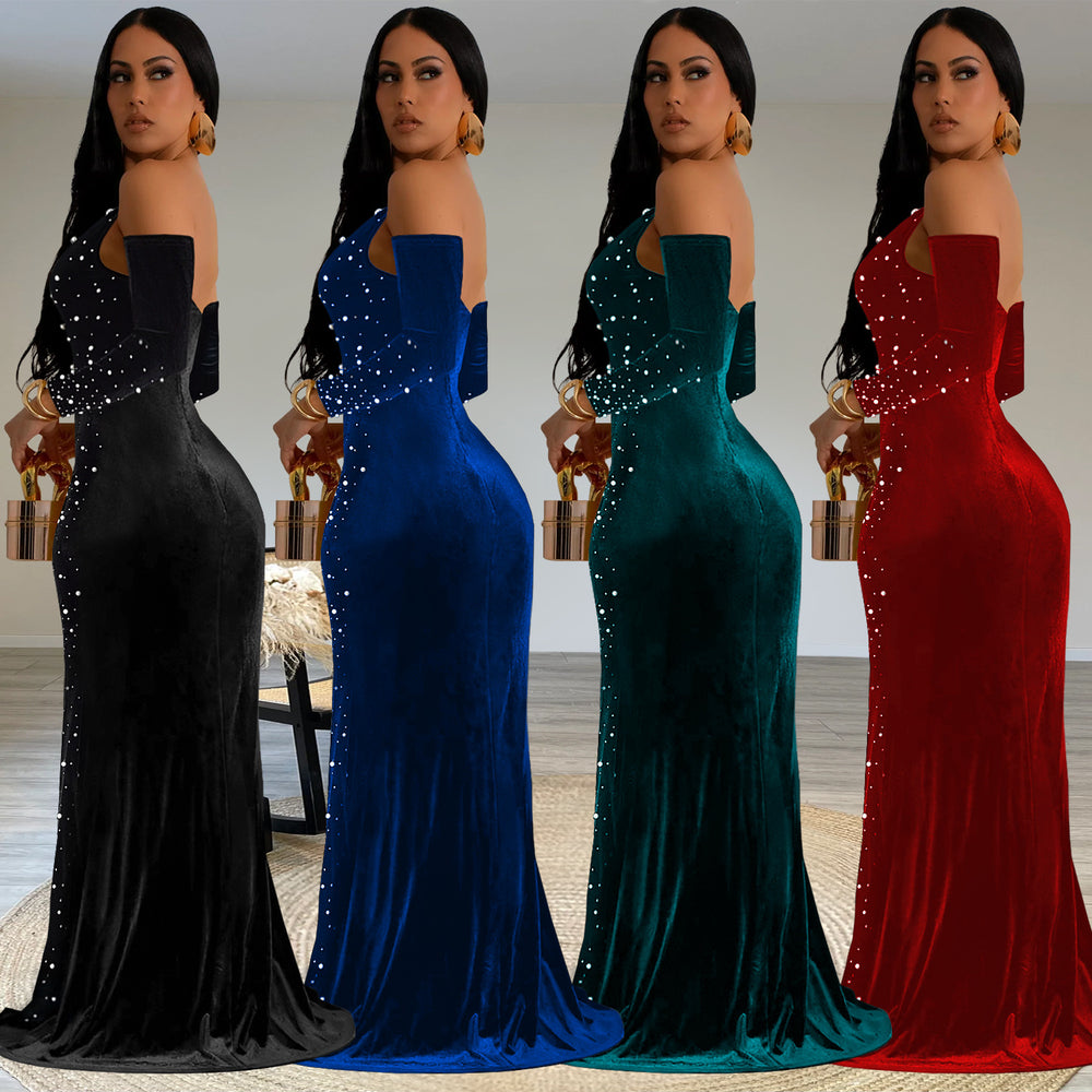 C7289 cross-border   fashion sexy slit dress luxury beading hot diamond evening dress