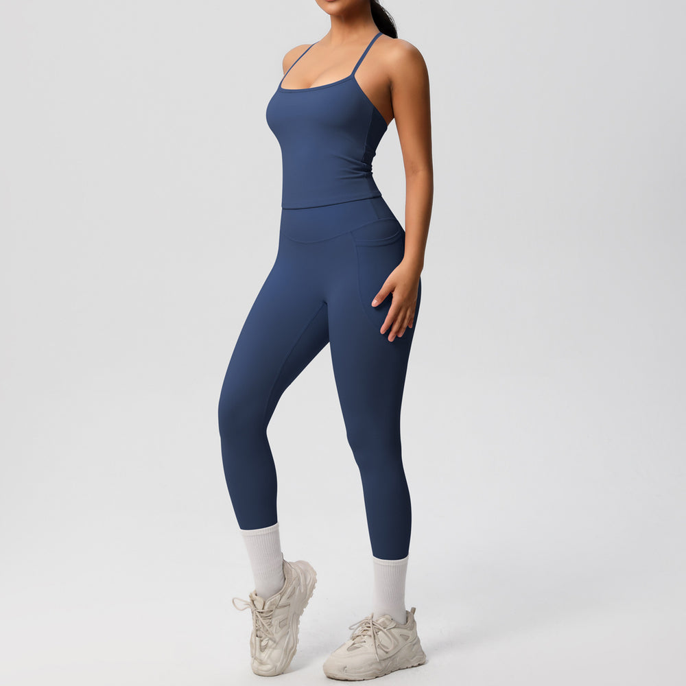 fashion tight yoga brushed vest sports casual outdoor running fitness yoga clothes two-piece set for women