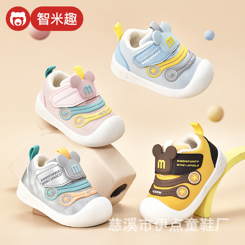 Toddler shoes for baby boys 0-1-3 years old, autumn/winter infant and toddler shoes for baby girls, soft sole functional fleece-lined thickened cotton shoes