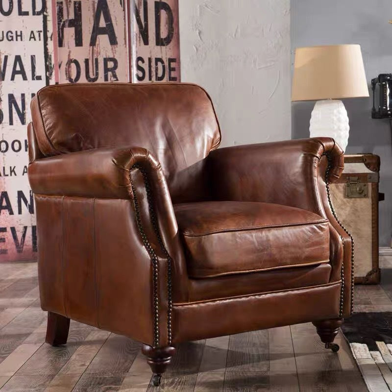 Sofa retro style single sofa chair accessible luxury oil wax leather tiger chair casual chair oil wax leather american sofa