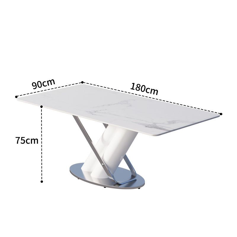 Direct from the factory: customizable, small-space, modern minimalist dining table with a luxurious rock slab top and stainless steel frame