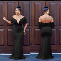 C6587 cross-border   fashion women's solid color off-the-shoulder deep v backless mermaid prom dress