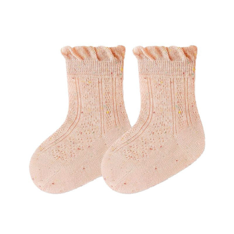 Baby elephant baby socks spring and summer combed cotton edge socks candy color dot yarn girl knee socks category a