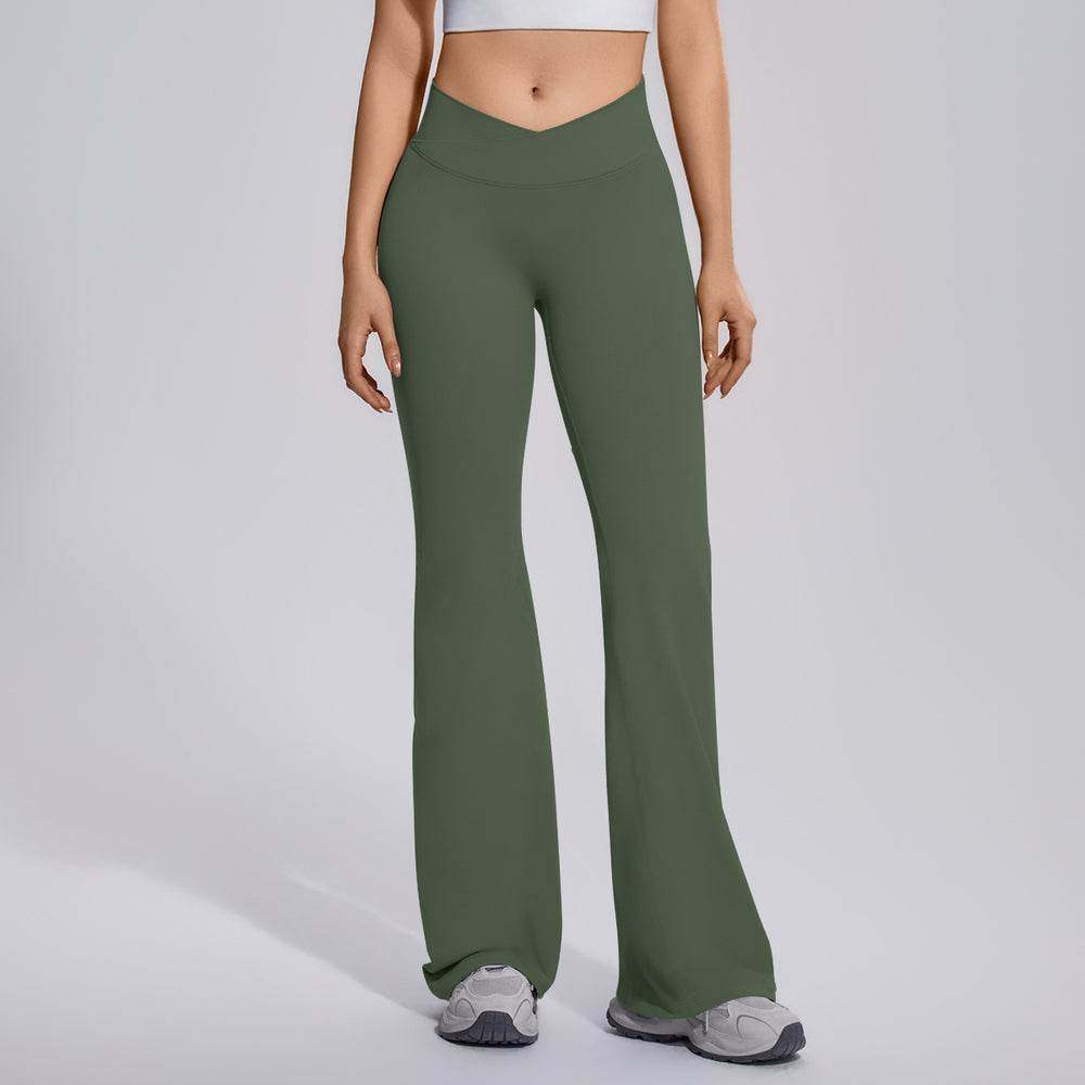 fully matte nylon cross high waist peach hip flared pants seamless quick-drying yoga fitness wide-leg pants for women