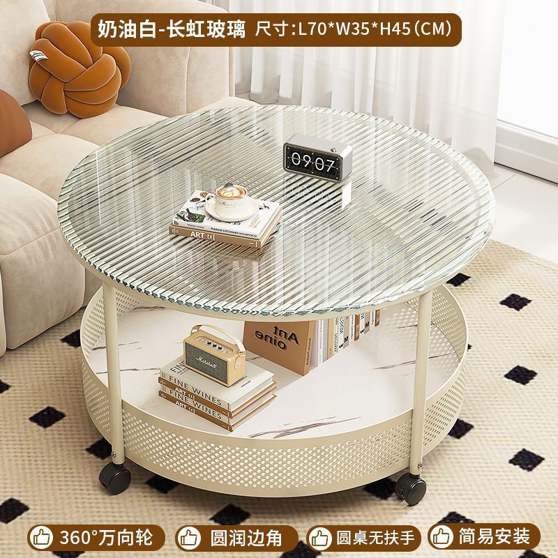 Cream style movable coffee table small apartment living room sofa side cabinet side coffee table simple modern storage trolley