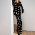 cross-border e-commerce european and american women's clothing: new summer collection - vintage polka dot off-the-shoulder bodycon maxi dress 661