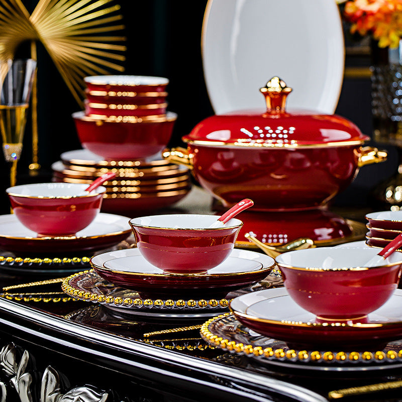 Jingdezhen underglaze color tableware set 2024 new Chinese dish set gift box household bowl and chopstick combination