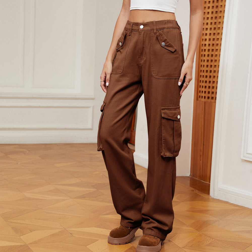European and american cross-border european and american independent station  new american retro elastic waist denim overalls casual pants for women