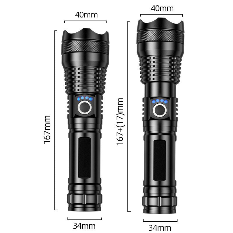 Cross-border explosive XHP50 strong light flashlight TYPE-C rechargeable outdoor zoom remote shooting aluminum alloy LED flashlight