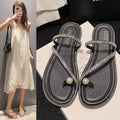 Summer new arrivals: french-inspired flat sandals for casual getaways - stunning, ethereal style, women's outdoor fashion slides with rhinestone accents