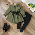 children's wear cross-border autumn new arrivals: girls' fashionable longline shirt dress with belt and leggings set