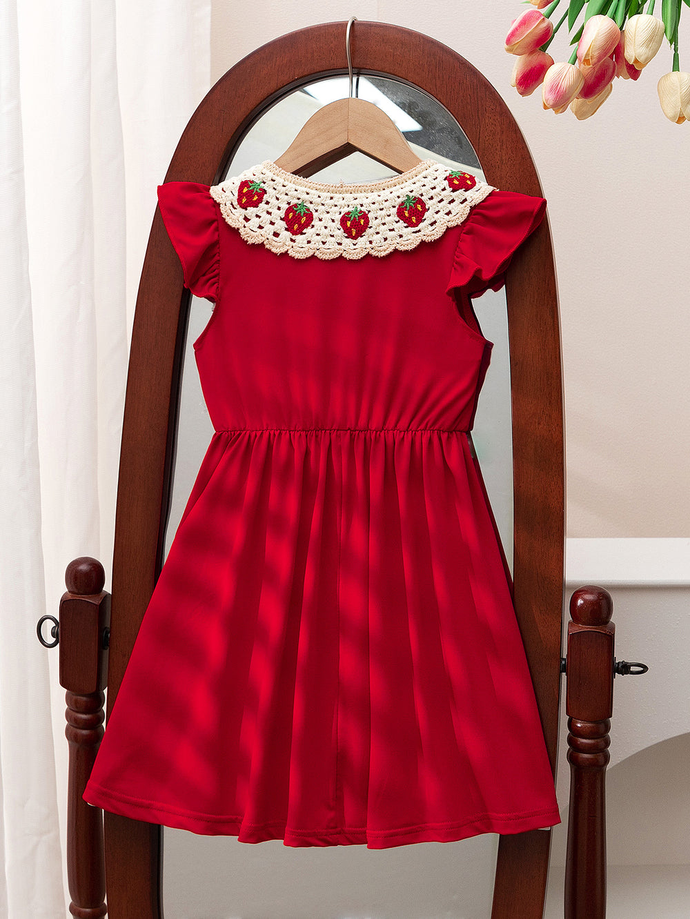 pastoral ins style girl cute strawberry flying sleeve princess dress cross-border exclusive supply