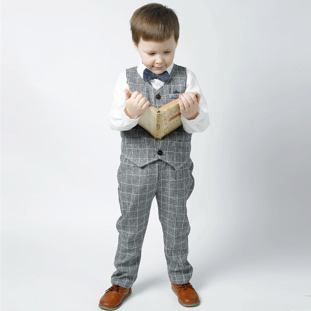 Spring new boys' suit set - british style fashionable children's clothing, kids' suit, vest, gentleman's first birthday outfit