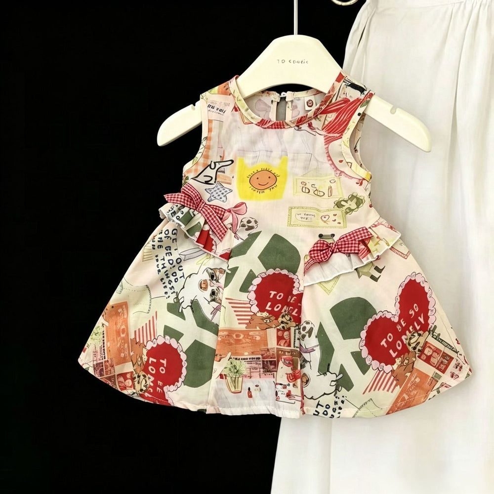 Cartoon print graffiti summer  new style toddler girl's chic tank dress - fashionable cartoon princess trend