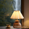 Medieval style pleated fabric double-layer log spherical base warm light table lamp b&b guest room bedroom tea room wabi-sabi style