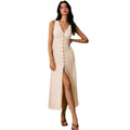 summer new european and american  cross-border fashion solid color multi-button sleeveless long versatile maxi dress