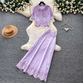 Korean style hollow-out lace tank top and midi skirt set - women's summer slim fit two-piece outfit - commute-friendly, light luxury, and elegant