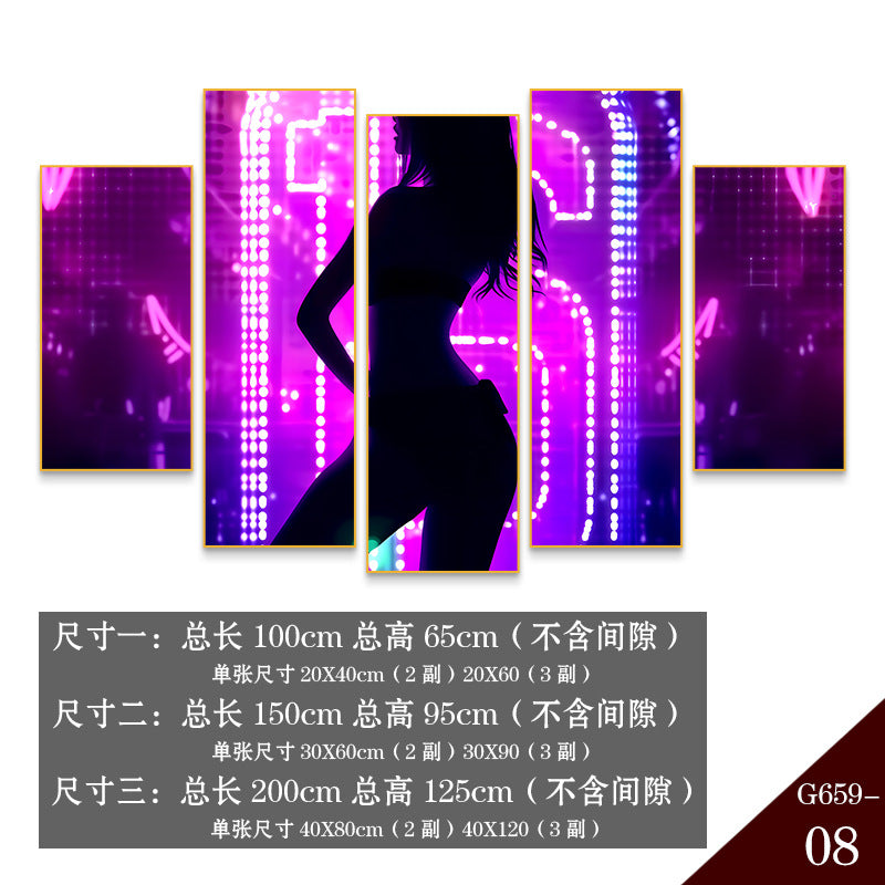 Bar clear bar wall decoration painting KTV box private room atmosphere decoration mural neon lights beautiful woman back painting