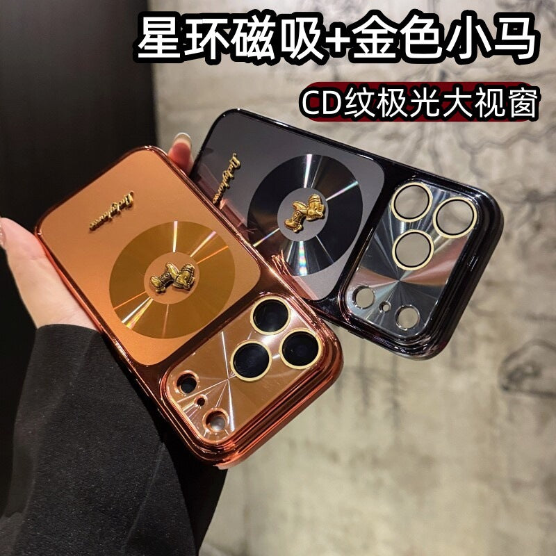 Golden horse star ring magnetic case for apple 17 pro - instantly transform your phone with cd texture, aurora lens protection, and full coverage for apple 15