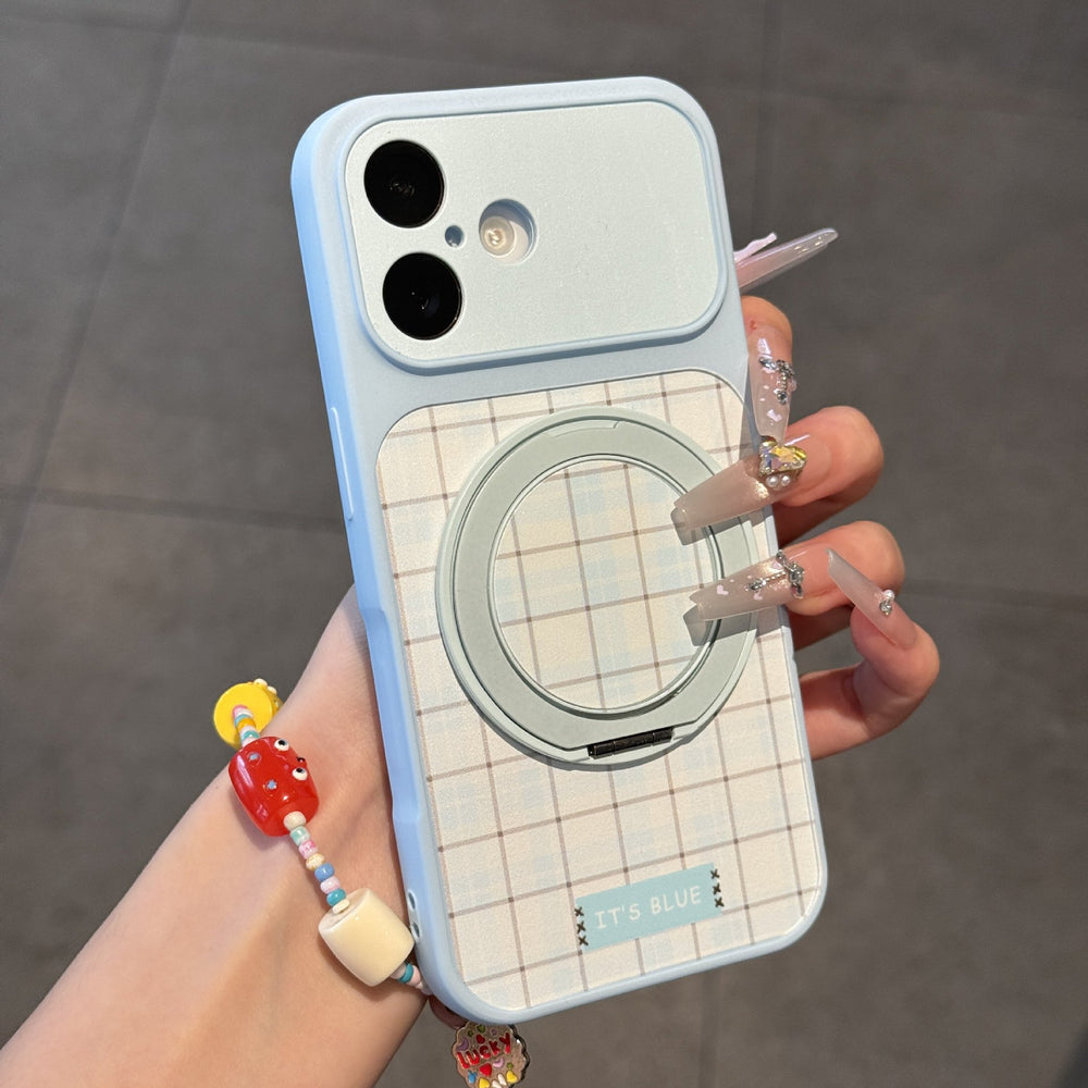 Suitable for instant change to apple 17promax large window mobile phone case contrasting color plaid iphone18 anti-fall protective case 15