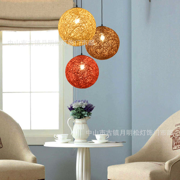Modern simple hemp ball chandelier personalized creative cafe milk tea shop round bird's nest pastoral candle rattan art restaurant