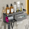 Light luxury gray hair dryer rack, punch-free bathroom storage rack, hair dryer rack, wall-mounted rack, three-in-one hair dryer