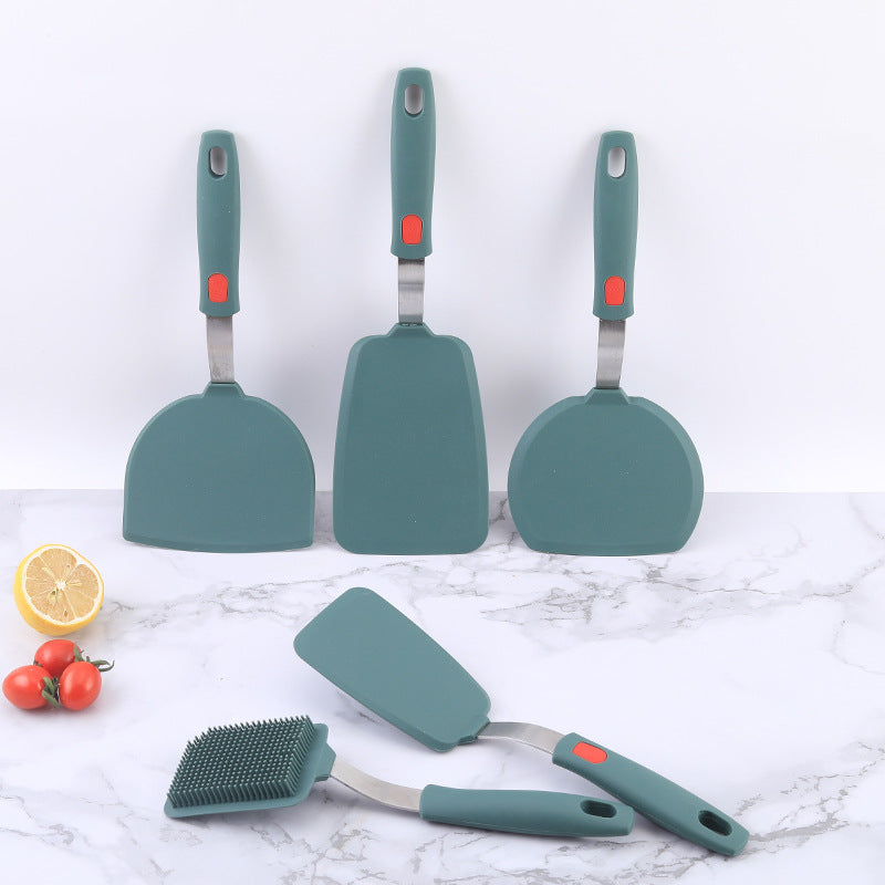 Dark green silicone kitchenware stainless steel handle frying spatula leak spatula kitchen utensils cooking spatula silicone frying pan spatula