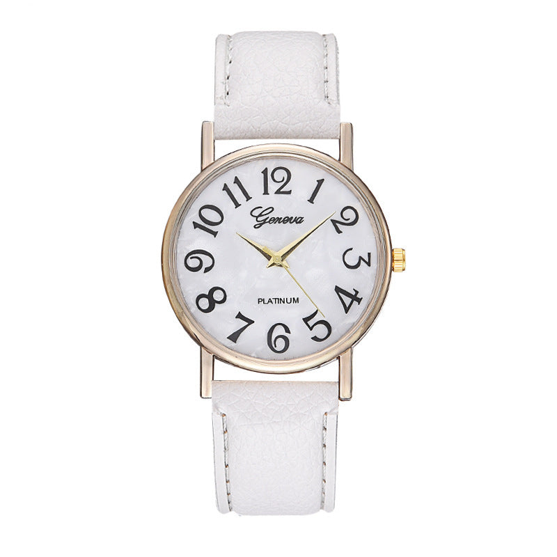 2023 new geneva watch: mother-of-pearl dial, geneva leather strap, large number fashion women's watch for export