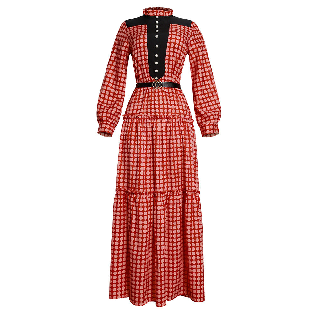 Aliexpress african plus size women's fresh and sweet dress pearl polka dot cake european and american  long skirt