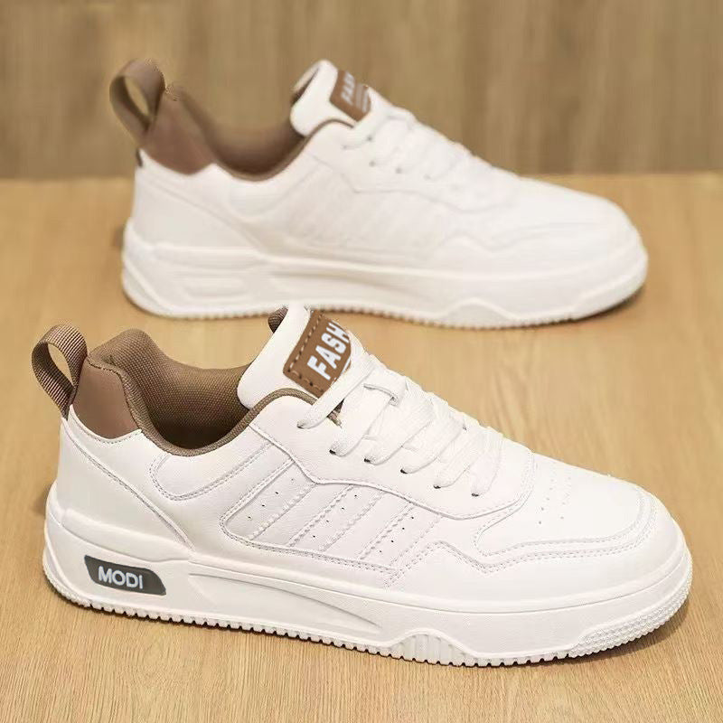 Men's spring 2026 new arrivals: versatile white casual skate shoes, low-top trendy sneakers for students, leather upper white shoes