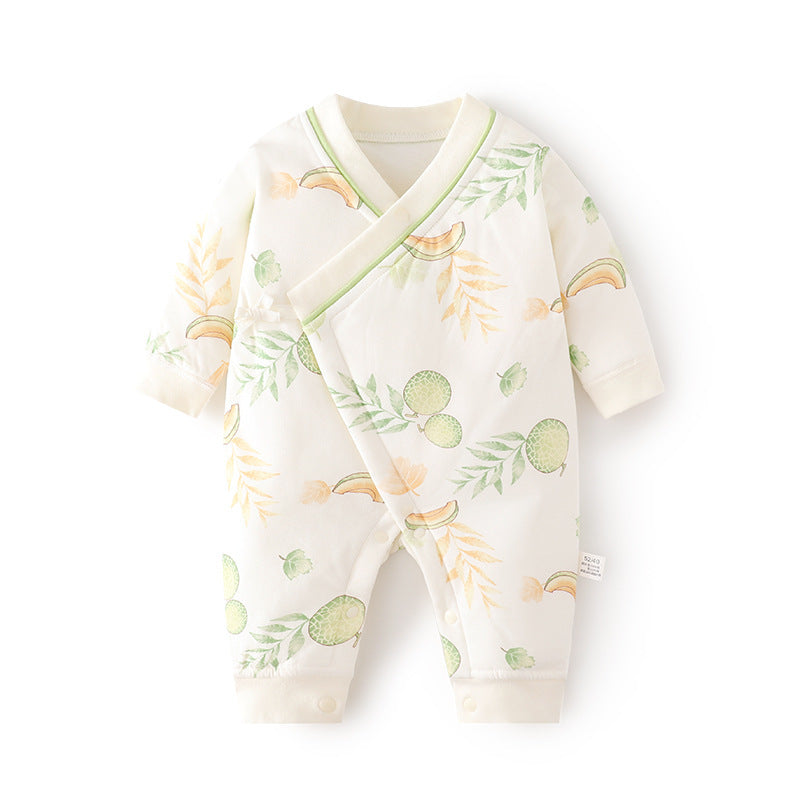 Babibele quilted jumpsuit thin cotton boneless khaki fall and winterpure cotton newborn 40g butterfly suit baby crawling suit