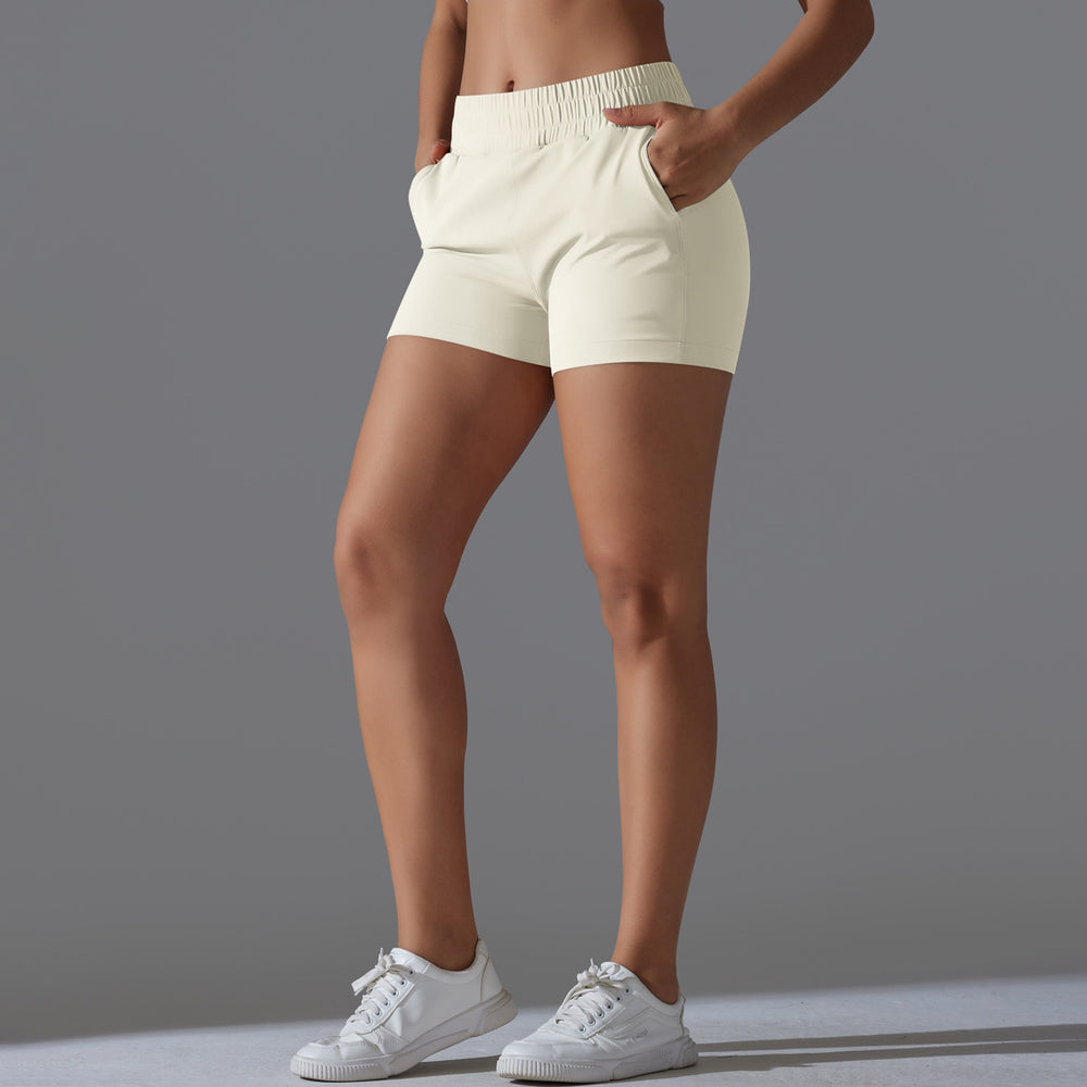 Fashion nude tight flap pocket pants yoga pants tummy control butt lift sports shorts quick-drying breathable running elastic fitness pants