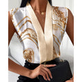 independent station  hot seller: summer european and american fashion casual sleeveless v-neck printed shirt for women