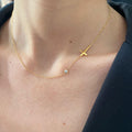 European and american style cross-border niche small and large diamond-encrusted cross necklace bracelet two-piece set clavicle chain for women titanium steel does not fade