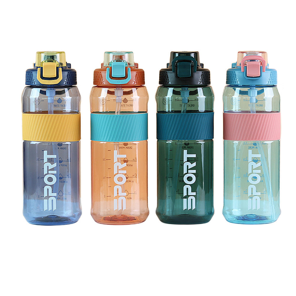Carefully selected plastic water cups, fitness water bottles, outdoor sports portable satchel straw cups, large capacity, sealed and leak-proof