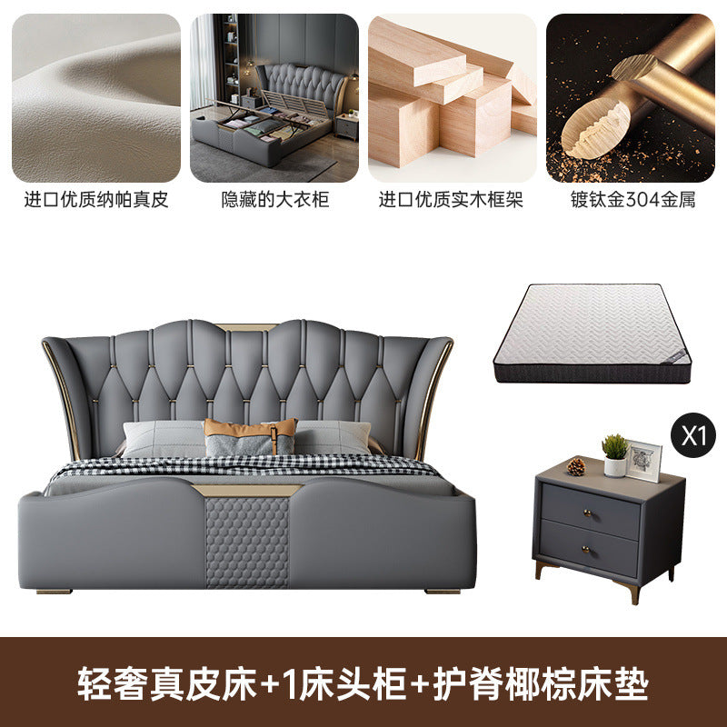 Genuine leather bed italianaccessible luxury master bedroom 1.8m double bed 1.5mcasual 2m leather soft-packed storage bed