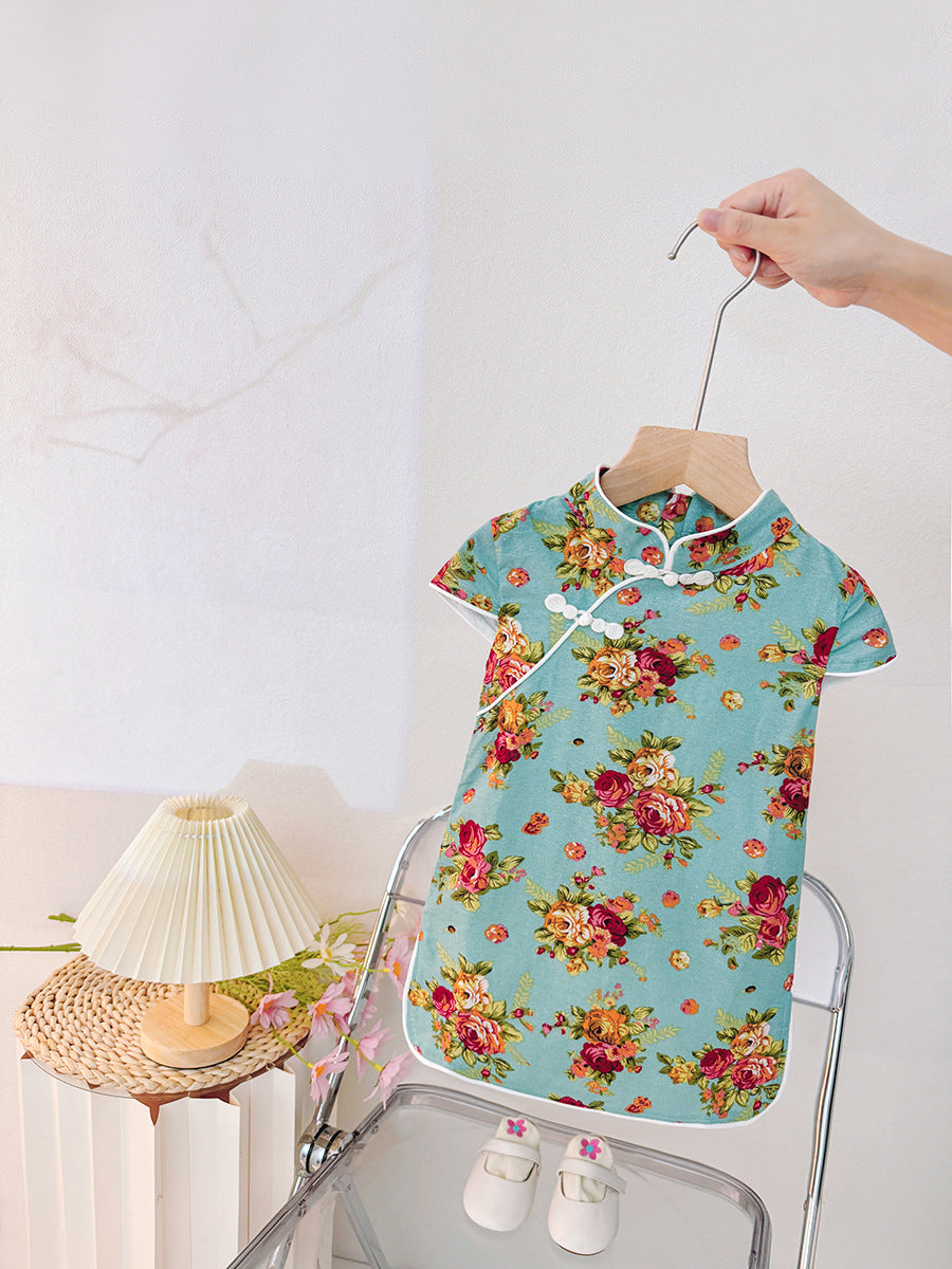 Baby girl cheongsam dress summer new style princess dress 1-2-3-4-5 years old toddler hanfu girl summer outfit